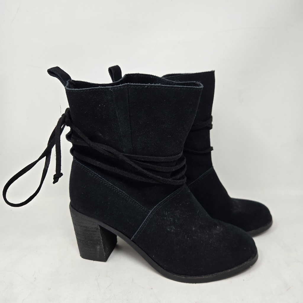 Toms Mila Suede Heeled Wrap Ankle Bootie Boho Moto 6.5